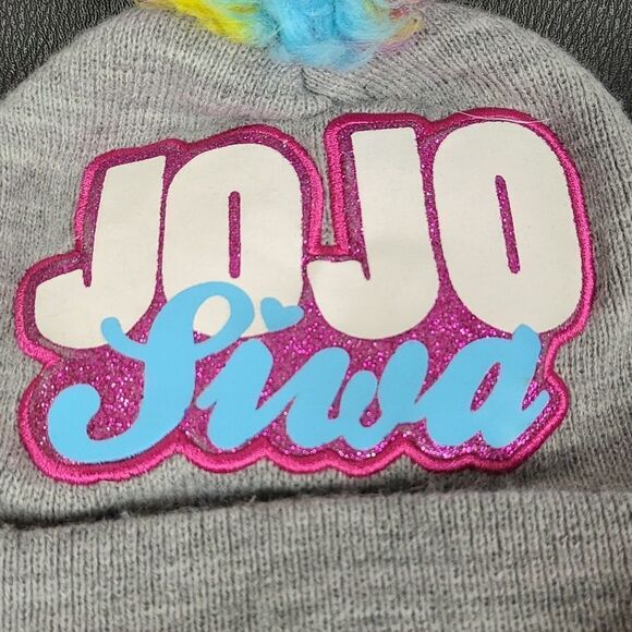 Nickelodeon Jojo Siwa Girls Rainbow Pom Pom Beanie Hat, Gray Glitter Name + Bow - Picture 3 of 7
